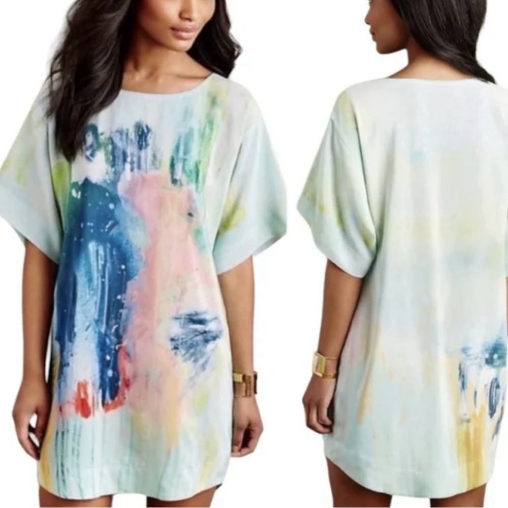 Maeve Anthropologie Silk Dress Tunic Watercolor Medium